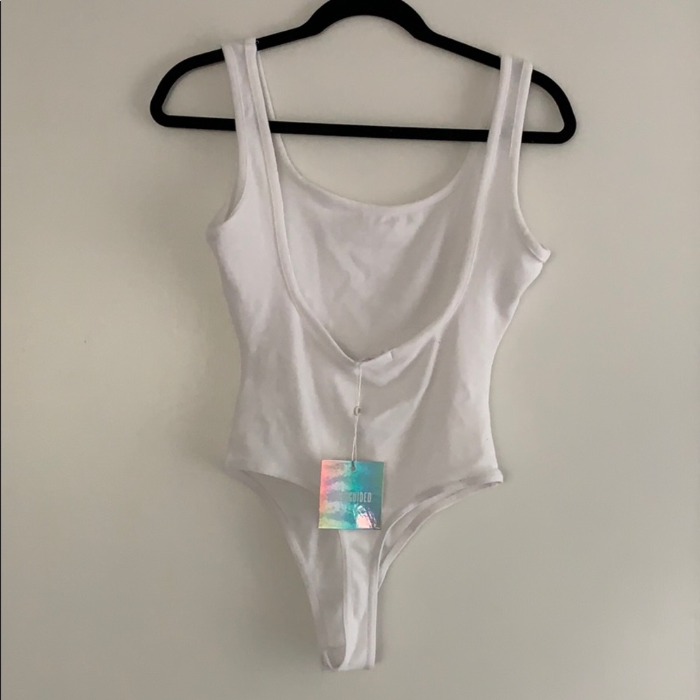 White scoop neck thong onesie